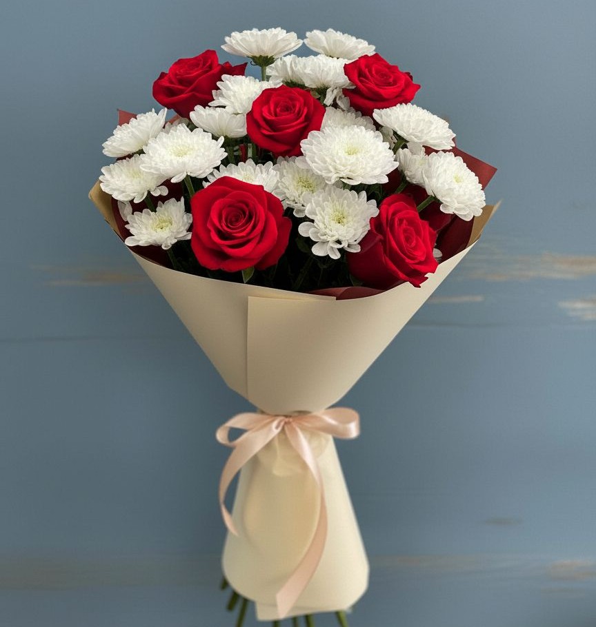 Букет цветов из: Розы и Хризантемы в Етеревской