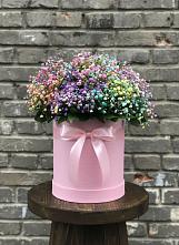 Цветочная композиция из Гипсофила и Розы в шляпной коробке в Етеревской
