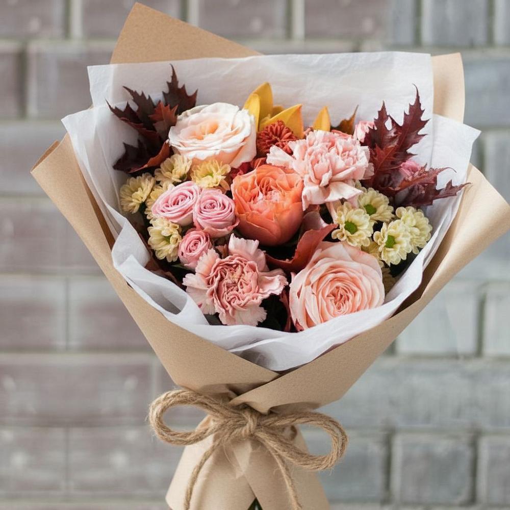 Букет цветов из: Гвоздики, Хризантемы и Розы в Етеревской