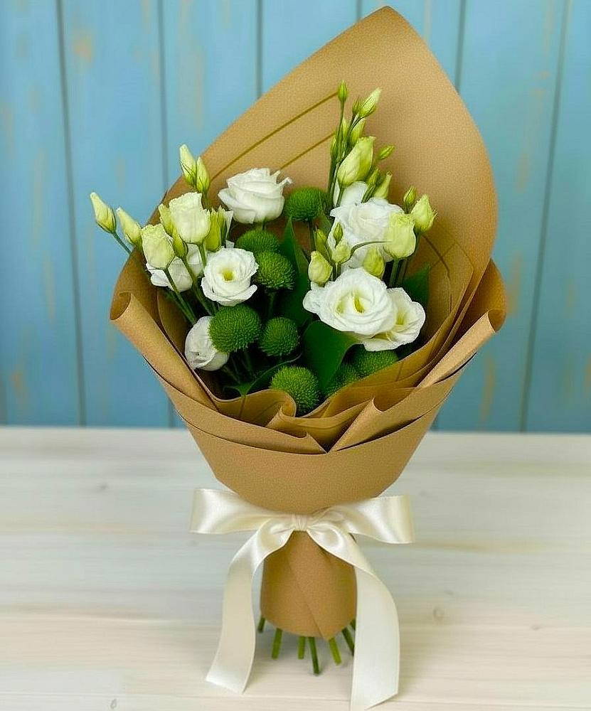 Букет цветов из: Хризантемы и Лизиантусы в Етеревской