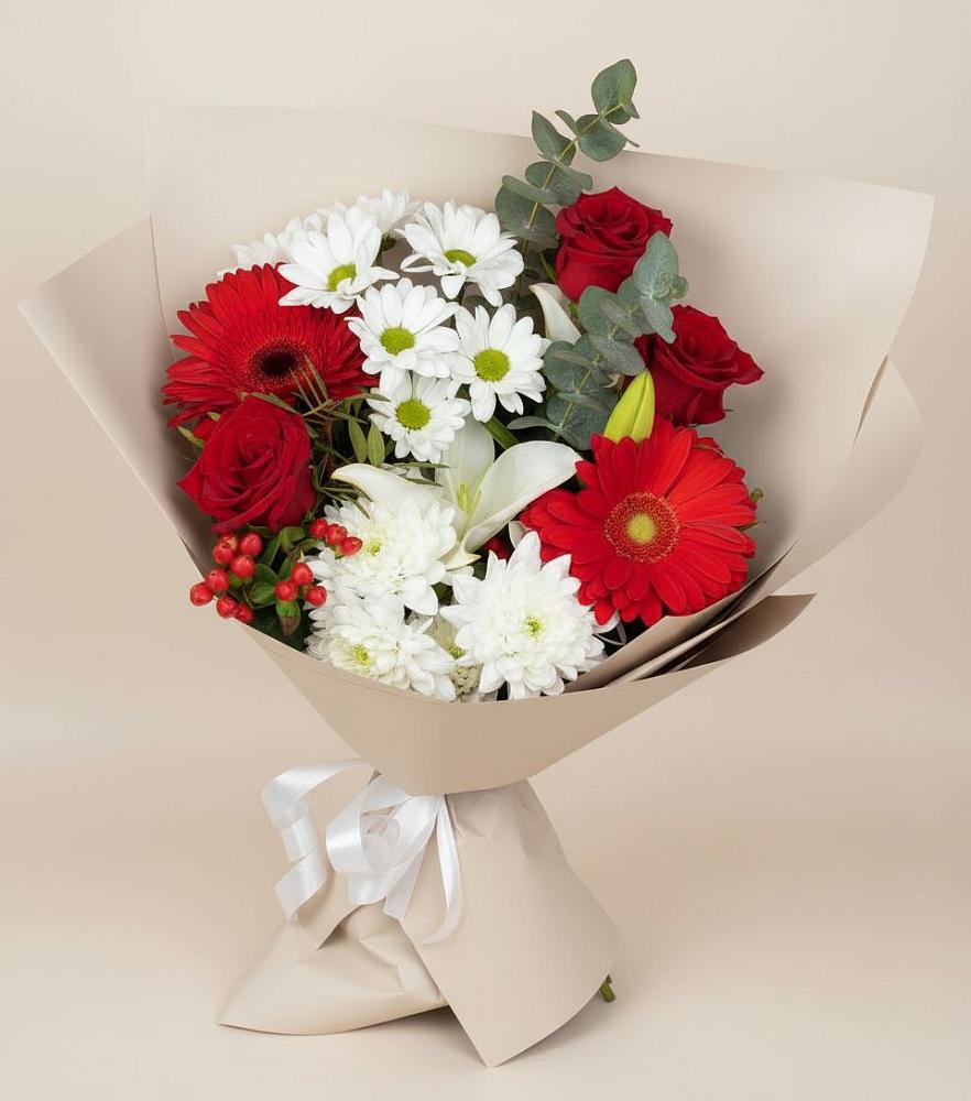 Букет цветов из: Розы, Хризантемы, Герберы и Лилии в Етеревской