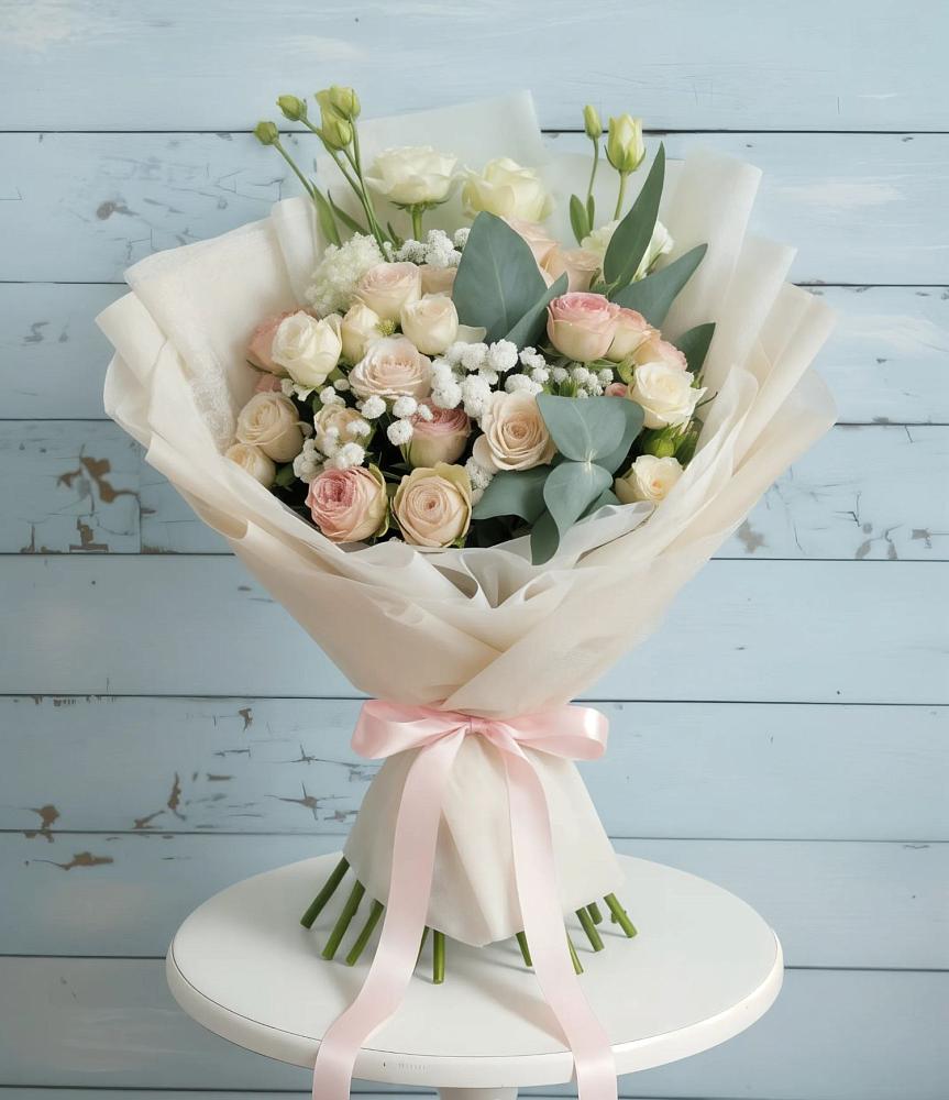 Букет цветов из: Розы и Лизиантусы в Етеревской