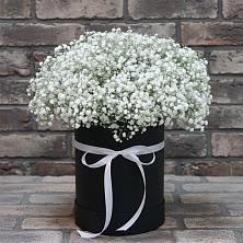 Цветочная композиция из Гипсофила в шляпной коробке в Етеревской